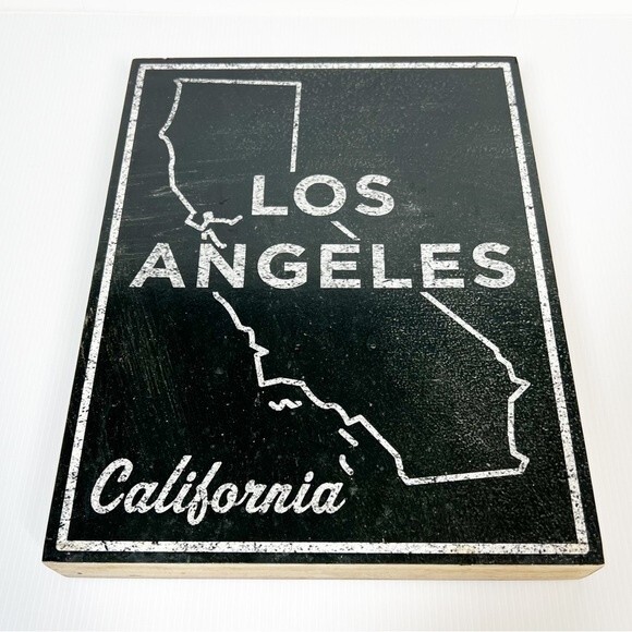 John Golden Map of Los Angeles, California Dated 2/5/15 on Wood Black and Grey - Picture 4 of 9